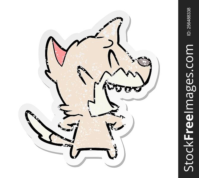 Distressed Sticker Of A Laughing Fox Cartoon