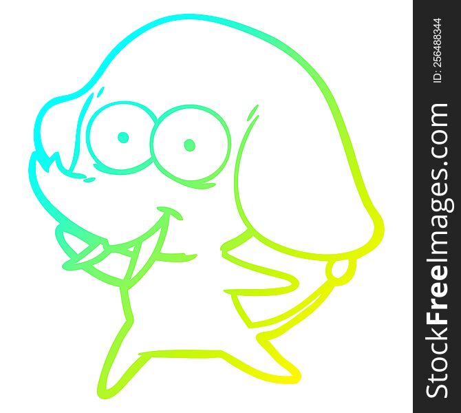 Cold Gradient Line Drawing Happy Cartoon Elephant