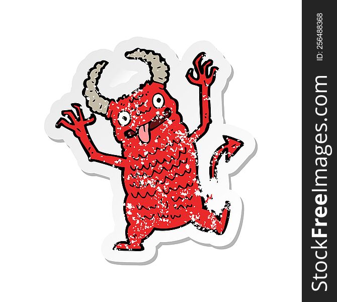 Retro Distressed Sticker Of A Cartoon Demon