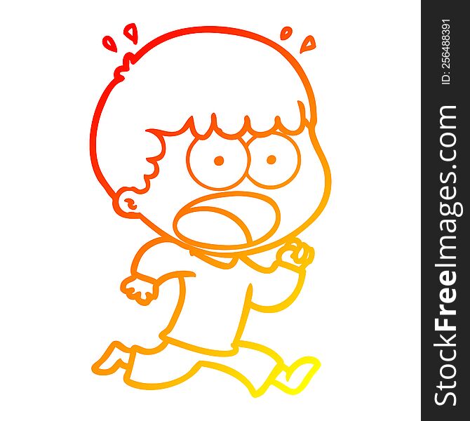 warm gradient line drawing cartoon shocked man running away