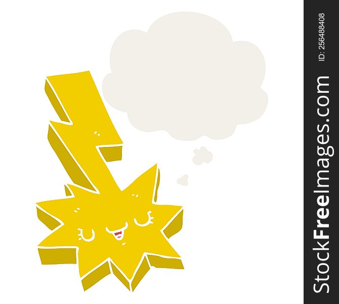 cartoon lightning strike with thought bubble in retro style