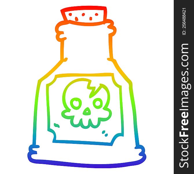 rainbow gradient line drawing of a cartoon poison in a bottle