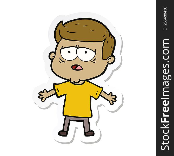 Sticker Of A Cartoon Tired Man