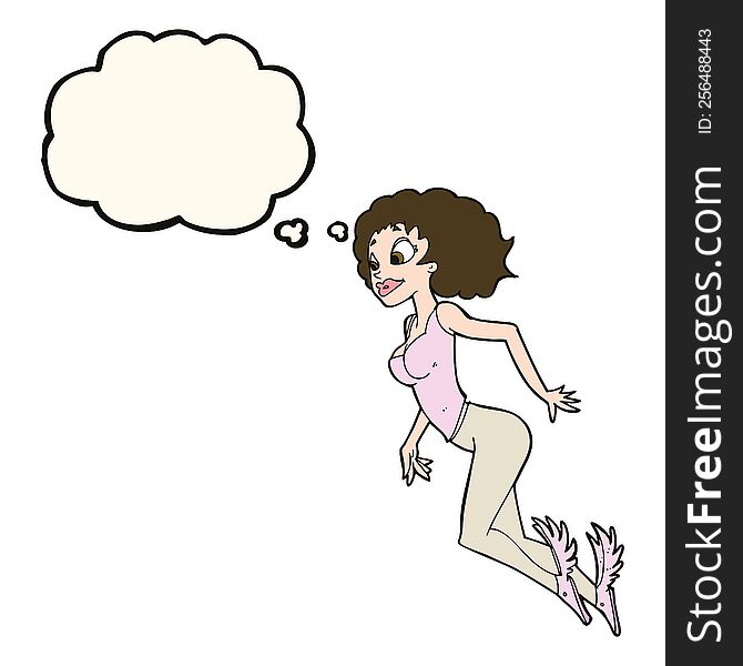 Cartoon Flying Woman With Thought Bubble