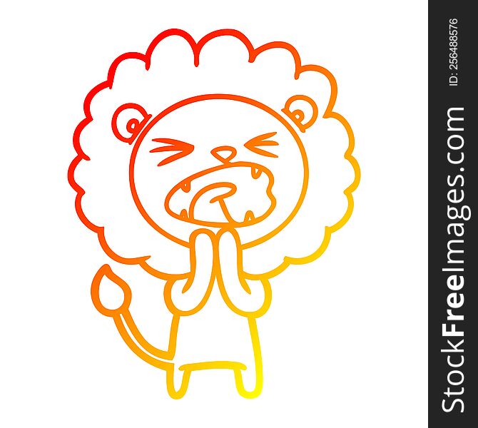warm gradient line drawing of a cartoon lion praying