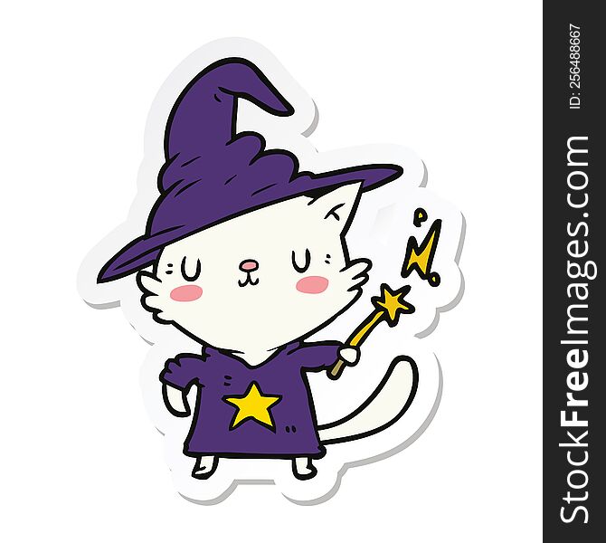 sticker of a cartoon cat wizard