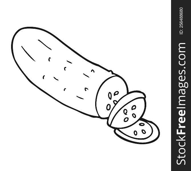freehand drawn black and white cartoon sliced cucumber