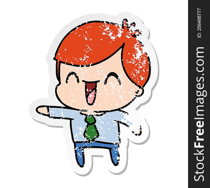 Distressed Sticker Cartoon Of Kawaii Man In Suit