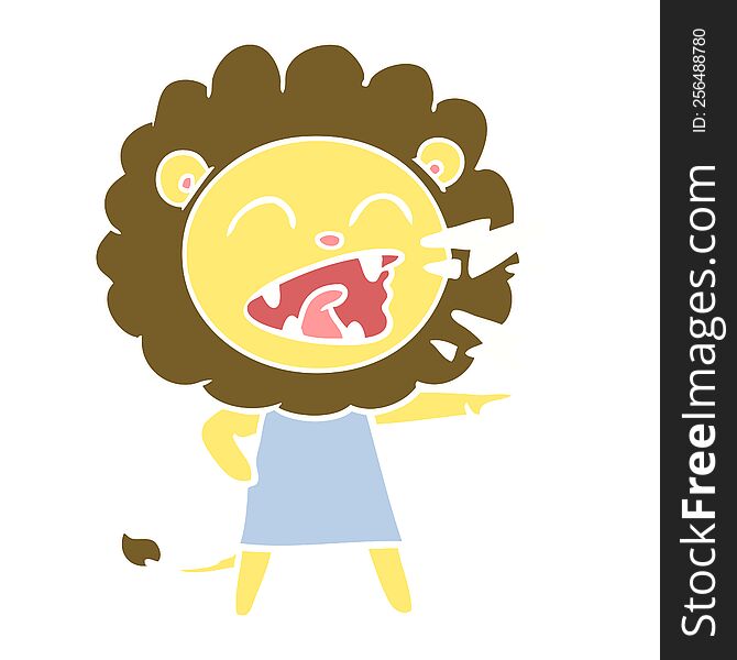 flat color style cartoon roaring lion girl