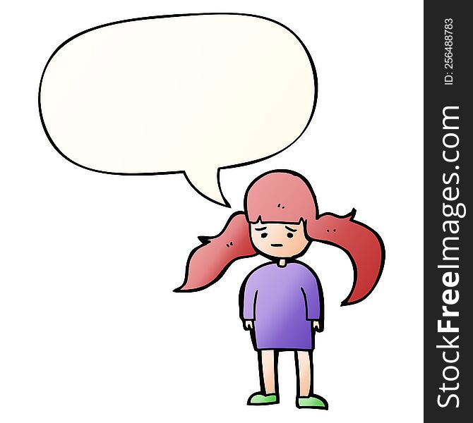 cartoon girl and long hair and speech bubble in smooth gradient style
