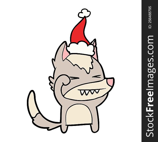 Tired Wolf Line Drawing Of A Wearing Santa Hat