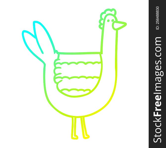 cold gradient line drawing of a cartoon chicken