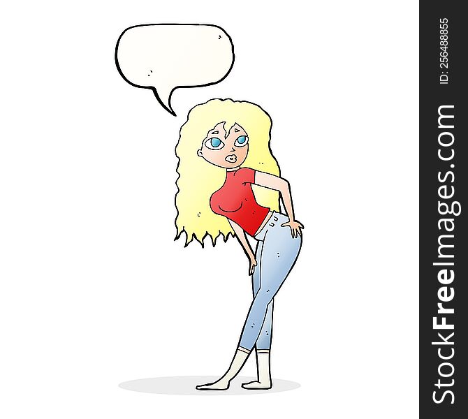 Cartoon Attractive Woman Looking Surprised With Speech Bubble