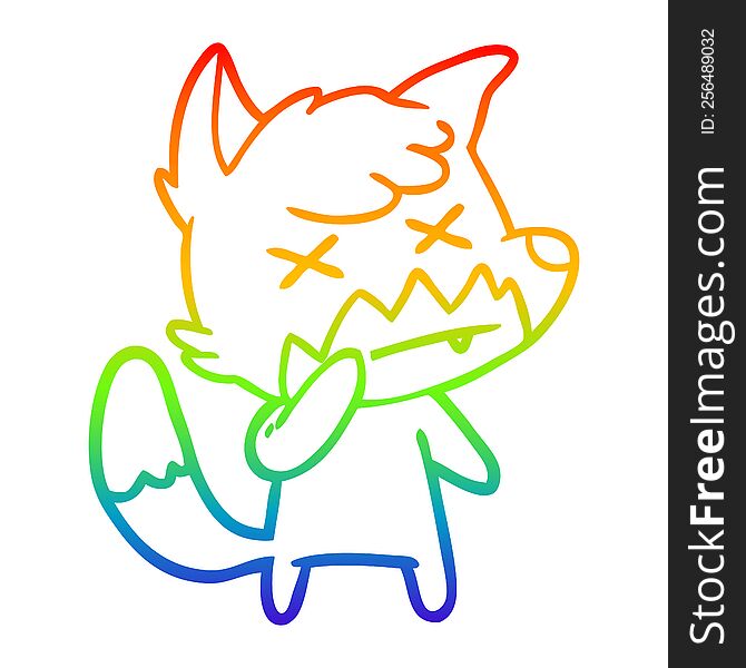 Rainbow Gradient Line Drawing Cartoon Cross Eyed Fox