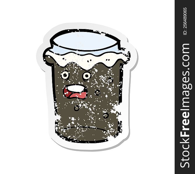 Retro Distressed Sticker Of A Cartoon Glass Of Stout Beer