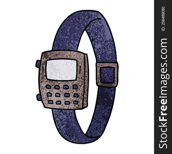 hand drawn textured cartoon doodle of a retro watch