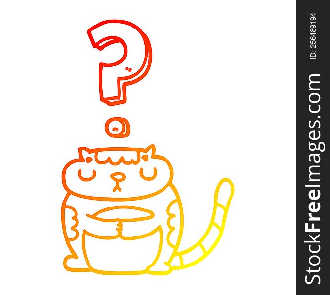 warm gradient line drawing of a cartoon cat with question mark