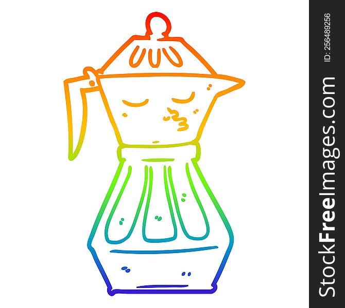 Rainbow Gradient Line Drawing Cartoon Coffee Pot