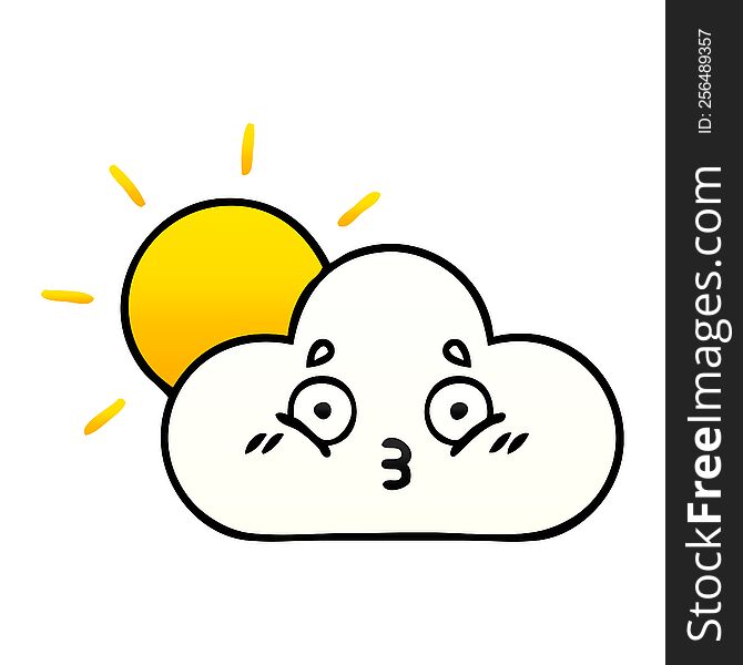 gradient shaded cartoon of a sunshine and cloud
