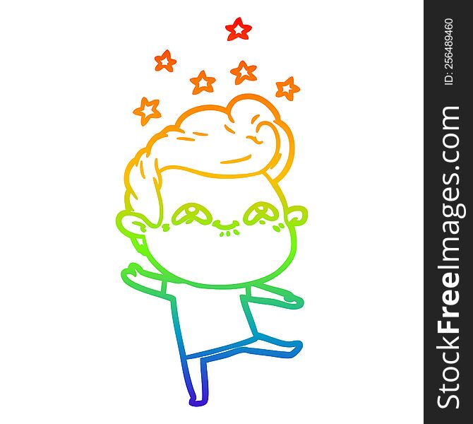 Rainbow Gradient Line Drawing Cartoon Excited Man