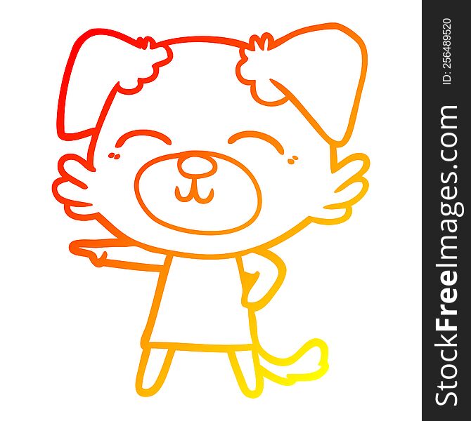 warm gradient line drawing cartoon dog in dress pointing