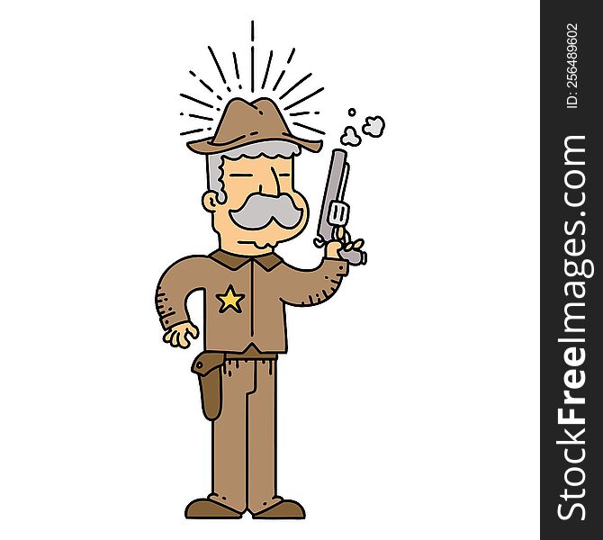 illustration of a traditional tattoo style wild west sheriff