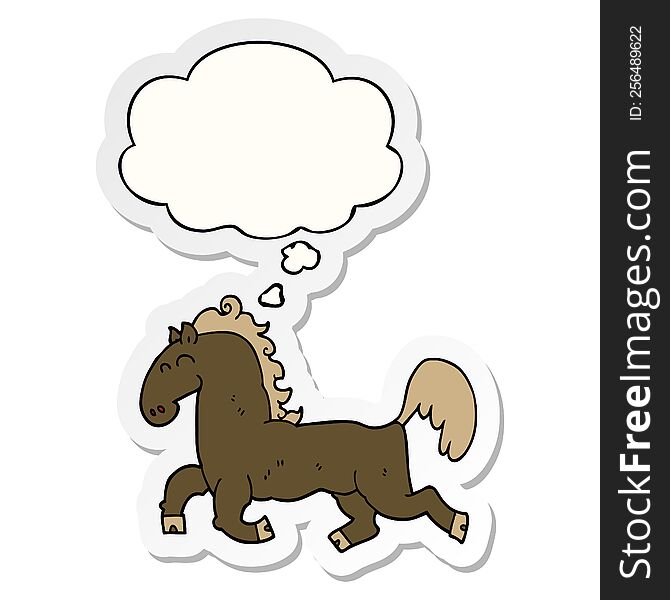 cartoon stallion with thought bubble as a printed sticker