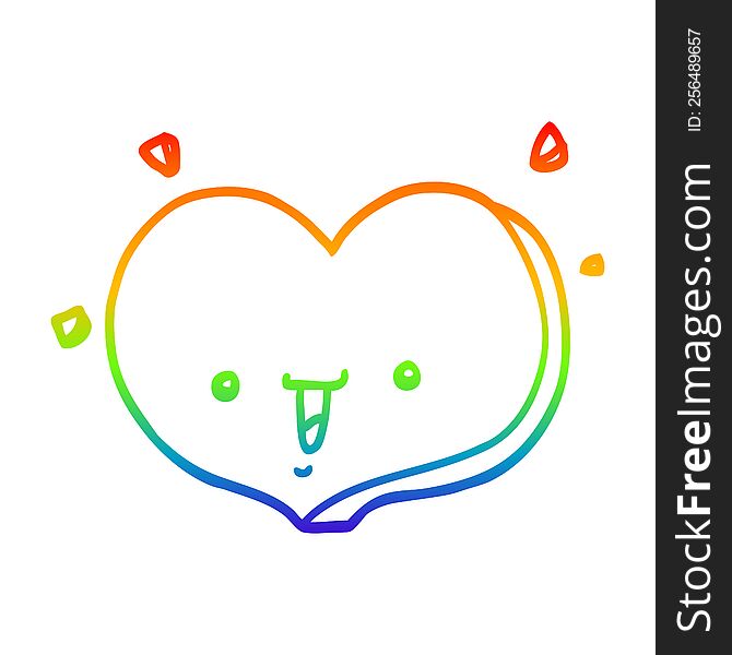 rainbow gradient line drawing of a cartoon happy love heart