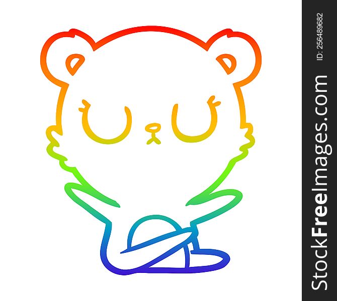 rainbow gradient line drawing of a peaceful cartoon bear