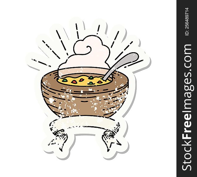 Grunge Sticker Of Tattoo Style Bowl Of Soup