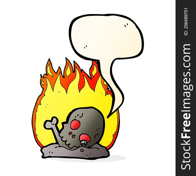 cartoon burning old bones with speech bubble