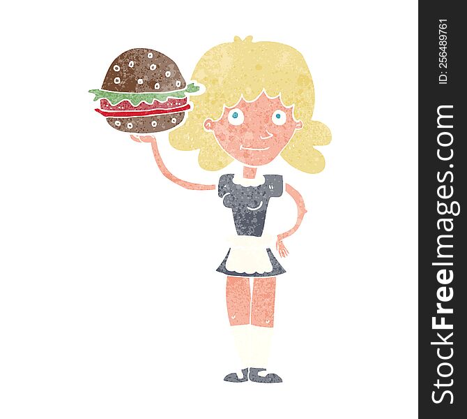 Cartoon Waitress With Burger