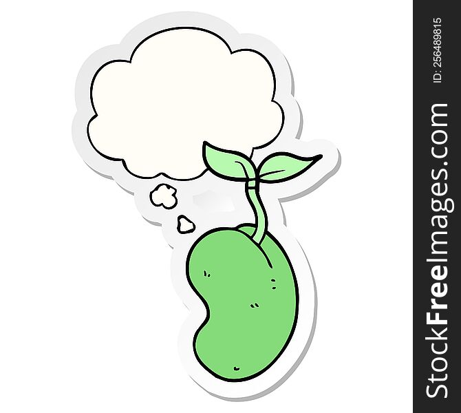 cartoon sprouting seed with thought bubble as a printed sticker