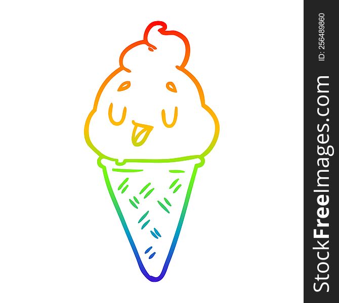 rainbow gradient line drawing of a cute ice cream