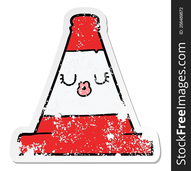 distressed sticker of a cartoon road traffic cone