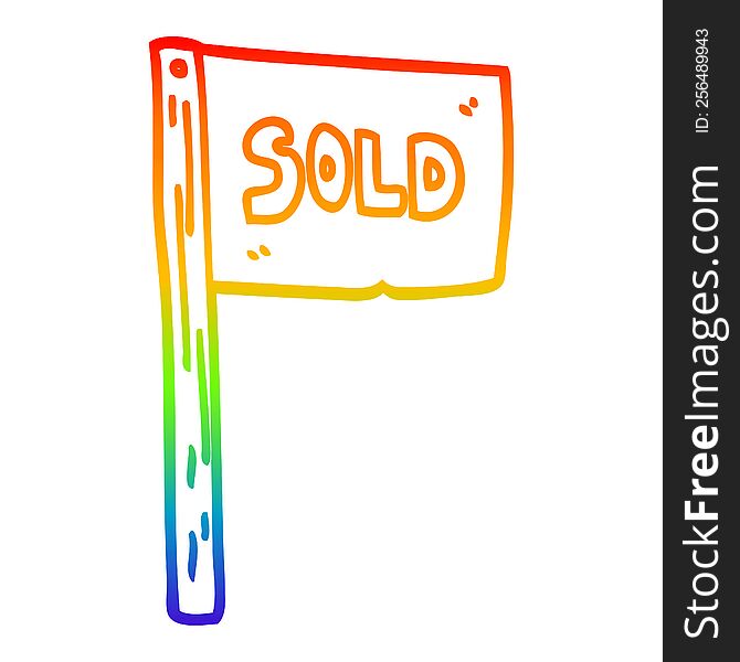 Rainbow Gradient Line Drawing Cartoon Sold Sign