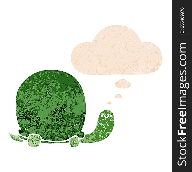 Cute Cartoon Tortoise And Thought Bubble In Retro Textured Style