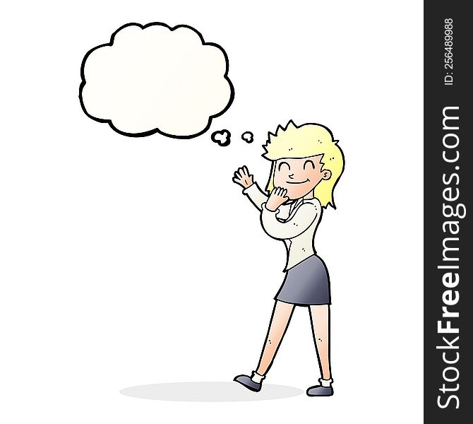 Cartoon Happy Businesswoman With Thought Bubble