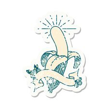 Grunge Sticker Of Tattoo Style Peeled Banana Stock Photo Grunge Sticker Of Tattoo Style Peeled Banana Stock Photo