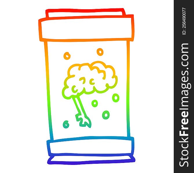 Rainbow Gradient Line Drawing Cartoon Brain In Jar