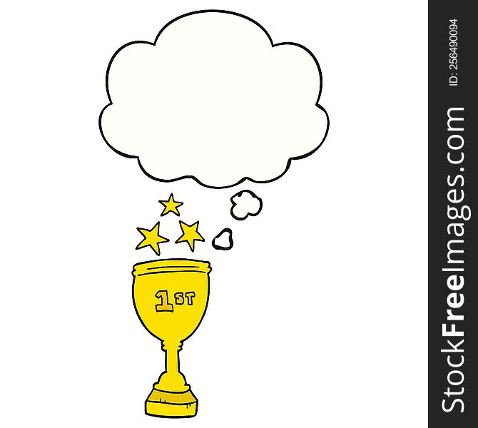 cartoon sports trophy with thought bubble. cartoon sports trophy with thought bubble