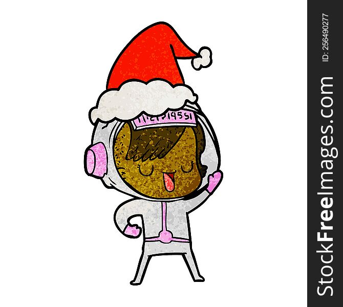 Textured Cartoon Of A Astronaut Woman Wearing Santa Hat