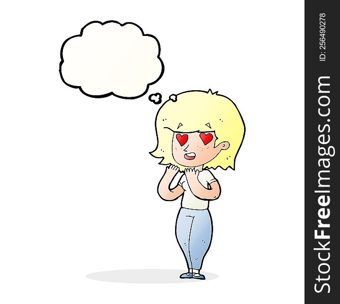 Cartoon Woman In Love With Thought Bubble