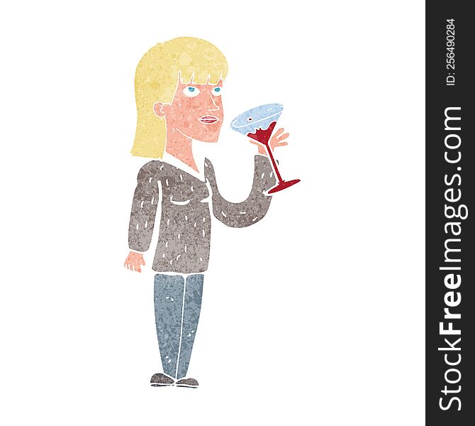 Cartoon Woman Drinking Cocktail