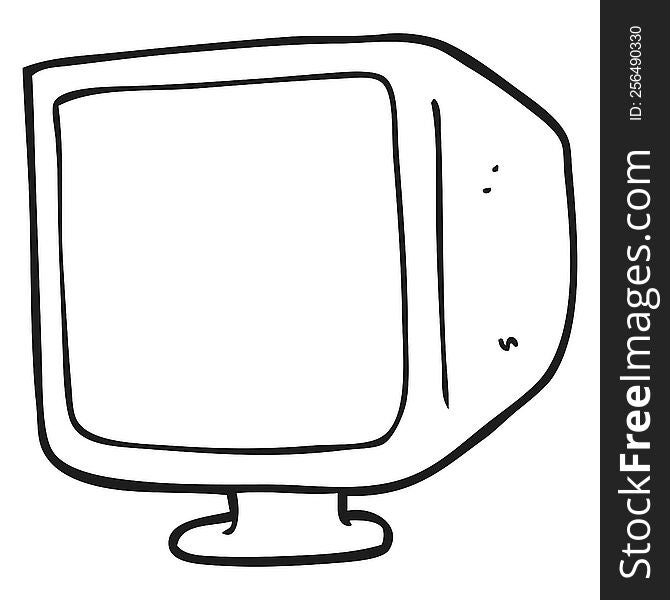 black and white cartoon old computer monitor