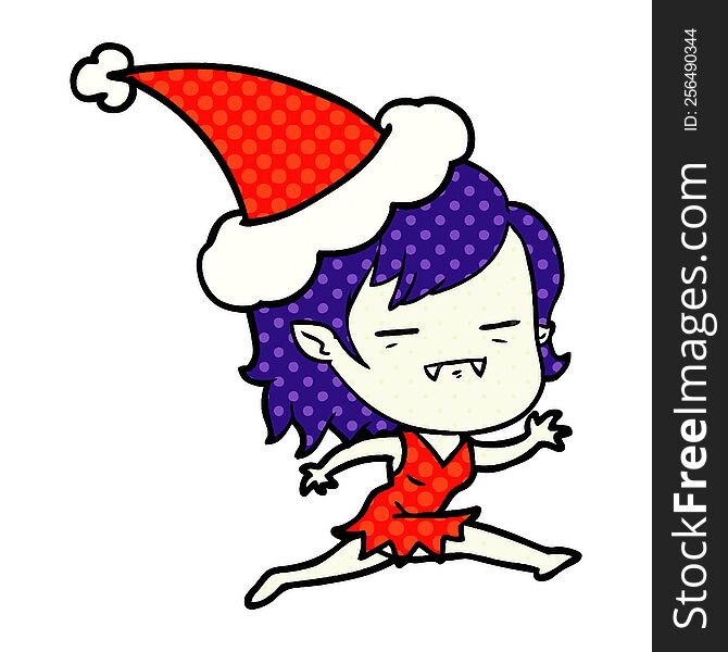 hand drawn comic book style illustration of a undead vampire girl wearing santa hat