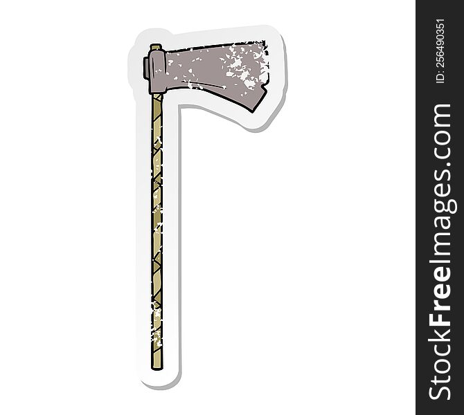 distressed sticker of a cartoon medieval war axe