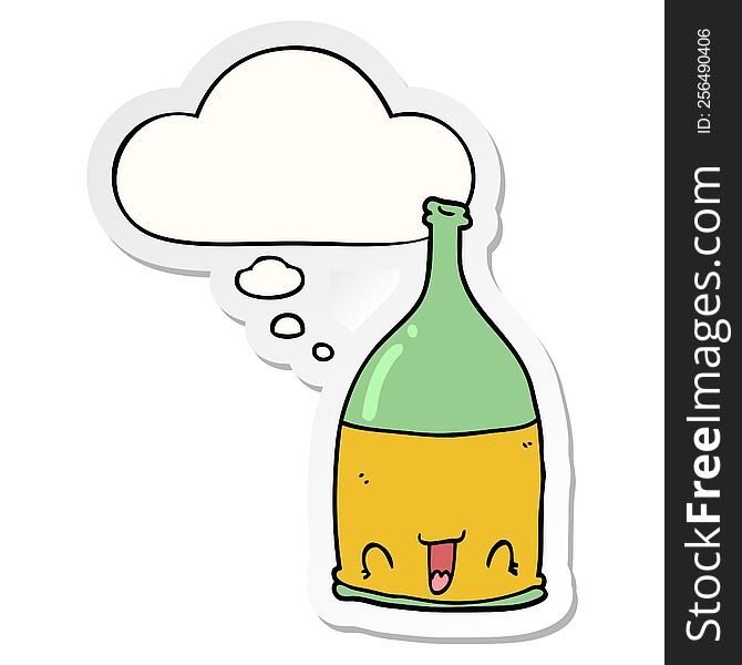 cartoon wine bottle with thought bubble as a printed sticker