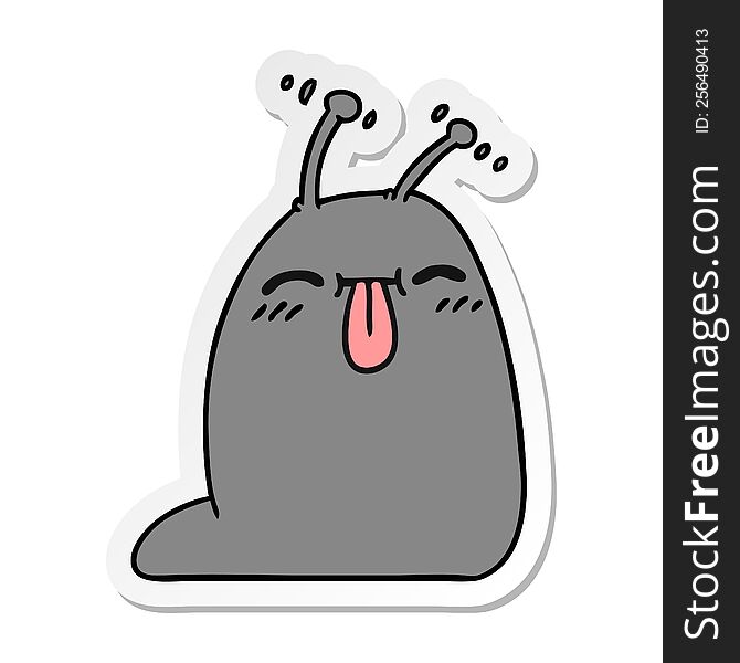 Sticker Cartoon Of A Happy Kawaii Slug