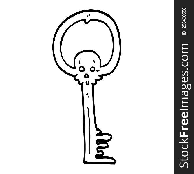 line drawing cartoon spooky skull key
